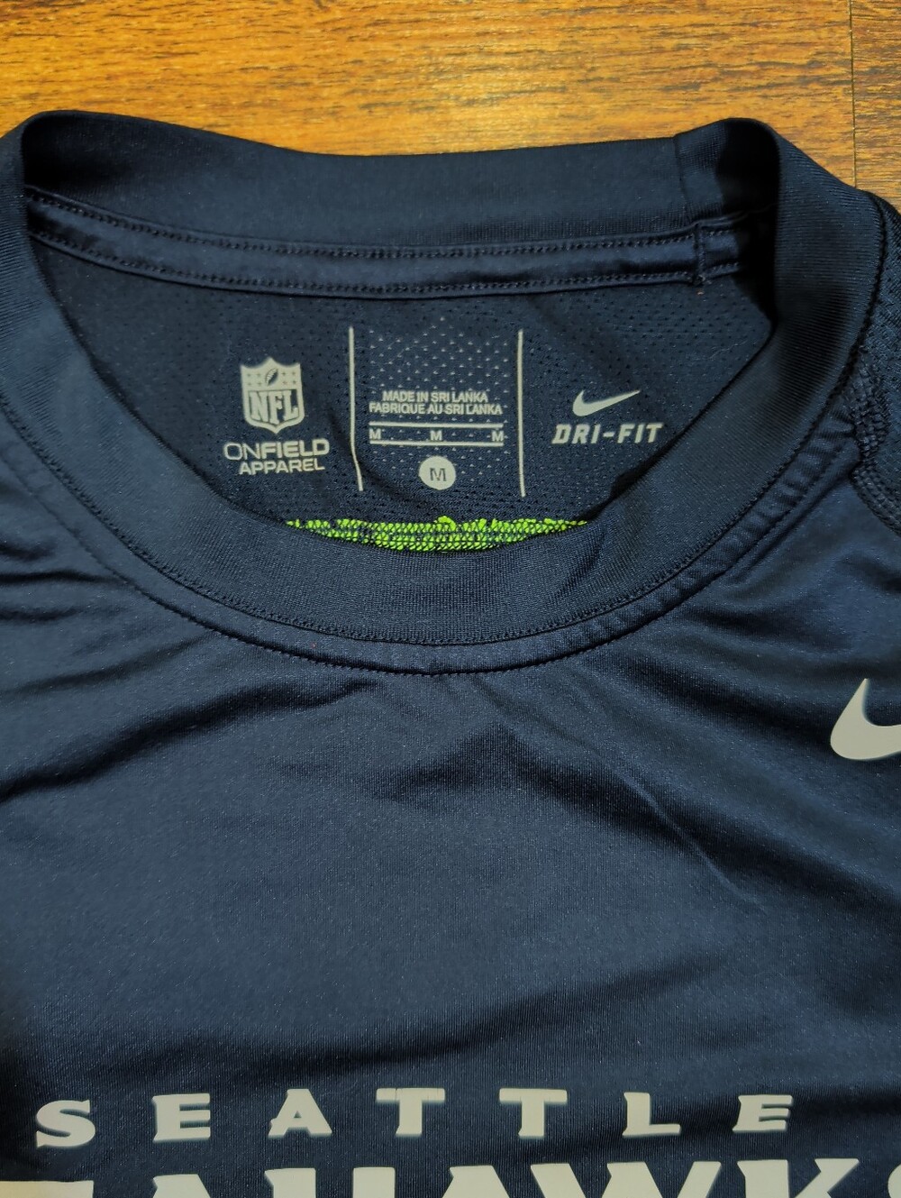 NFL Navy and Lime Seattle Seahawks Nike Dri-FIT Shirt - Picture 2 of 4